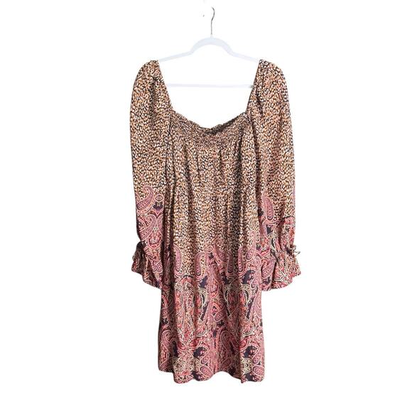 Anthropologie Maeve Boho Paisley Mini Dress Sz Large Smocked Tunic Hippie Chic - Picture 6 of 10